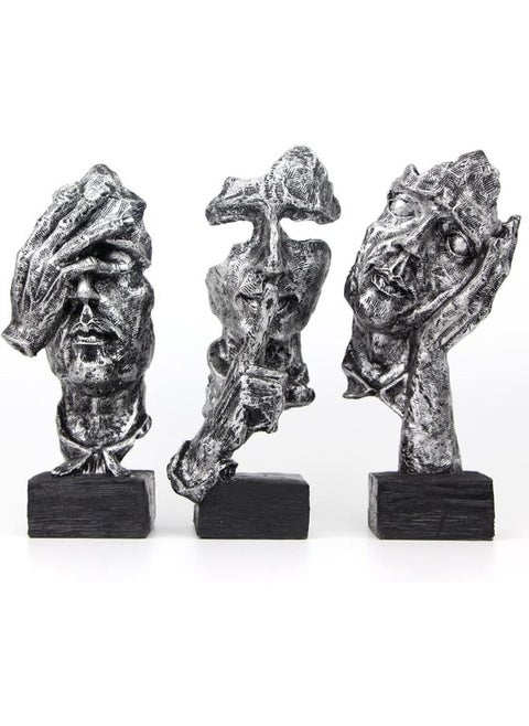 Fumisee 3 Pcs Thinker Statue, Silence Is Gold Abstract Art Figurine, No Hear No See No Speak Modern Home Resin Sculptures Decorative Objects Desktop Decor(Silver)