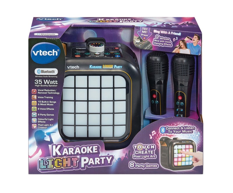 VTech Karaoke Light Party | Portable Bluetooth® Speaker with 2 Wireless Microphones | Pixel Art Lights, Built-In Games & Voice Effects | Kids Karaoke & Party Speaker - Image 5