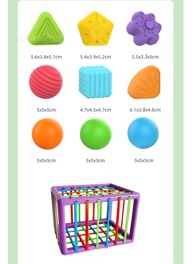Baby Shape Sorting Cube with  Shape Blocks, Sensory Bin with Colorful Elastic Rope for Toddlers, Babies and Kids Early Educational Montessori Learning Developmental STEM Toys  - Image 2