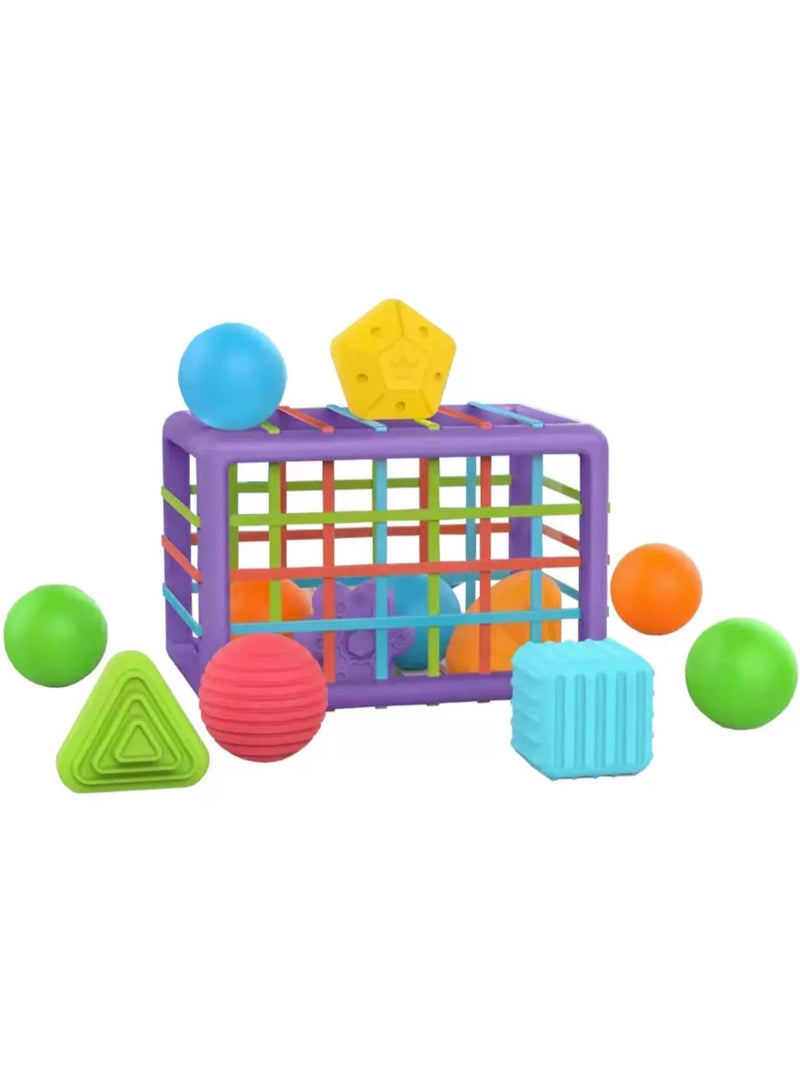 Baby Shape Sorting Cube with  Shape Blocks, Sensory Bin with Colorful Elastic Rope for Toddlers, Babies and Kids Early Educational Montessori Learning Developmental STEM Toys  - Image 4