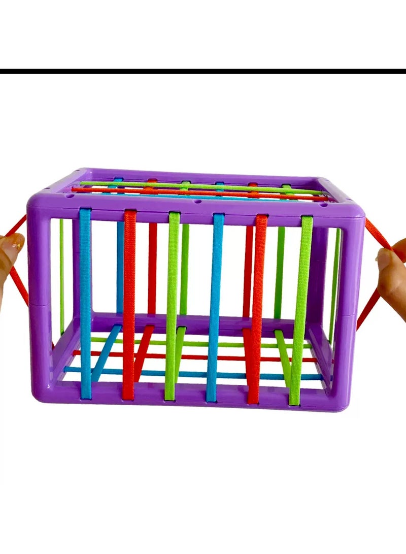 Baby Shape Sorting Cube with  Shape Blocks, Sensory Bin with Colorful Elastic Rope for Toddlers, Babies and Kids Early Educational Montessori Learning Developmental STEM Toys  - Image 5