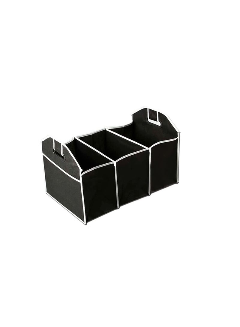 Generic Car Trunk Organizer, Portable Foldable Waterproof Auto Storage Bag with 3 Compartments for Cleaning Supplies, Emergency Gear, Groceries, Tools, Black - Image 1