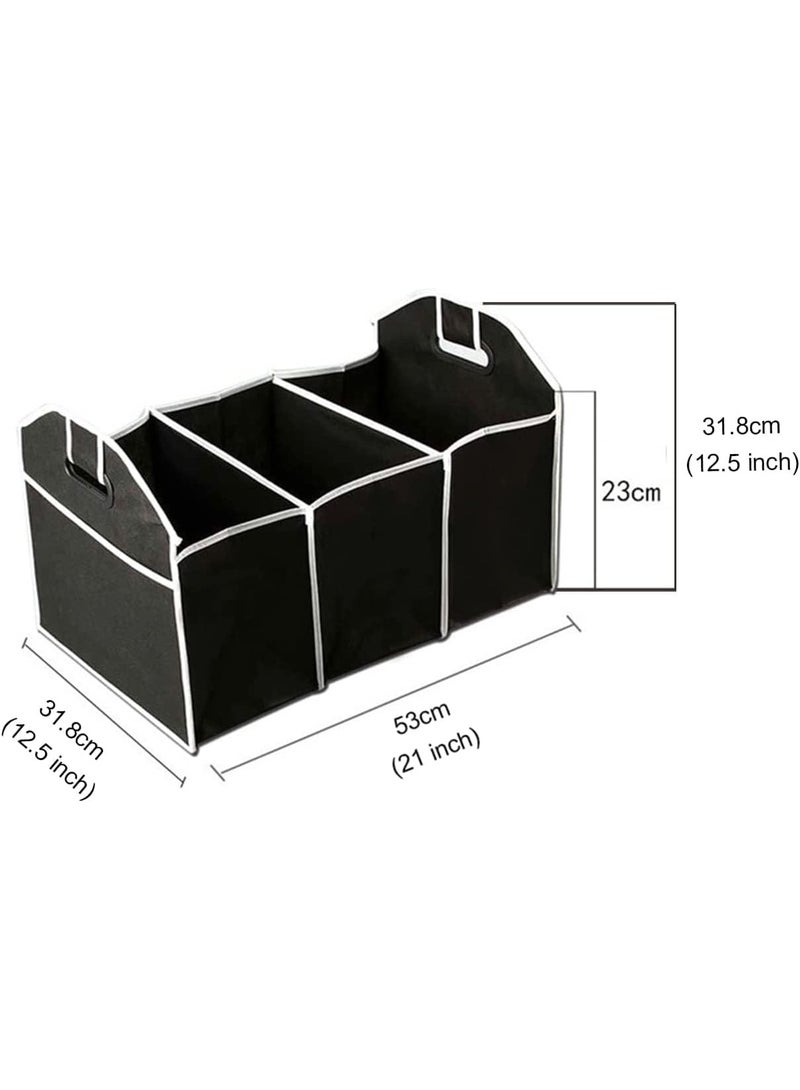 Generic Car Trunk Organizer, Portable Foldable Waterproof Auto Storage Bag with 3 Compartments for Cleaning Supplies, Emergency Gear, Groceries, Tools, Black - Image 3