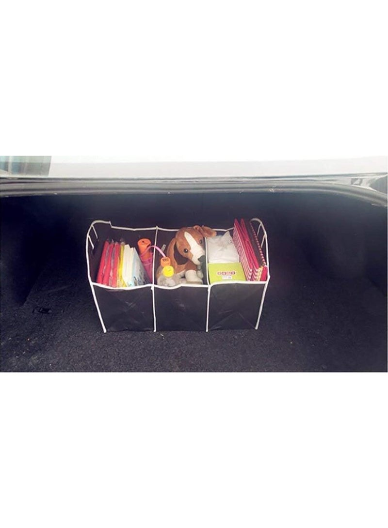Generic Car Trunk Organizer, Portable Foldable Waterproof Auto Storage Bag with 3 Compartments for Cleaning Supplies, Emergency Gear, Groceries, Tools, Black - Image 2