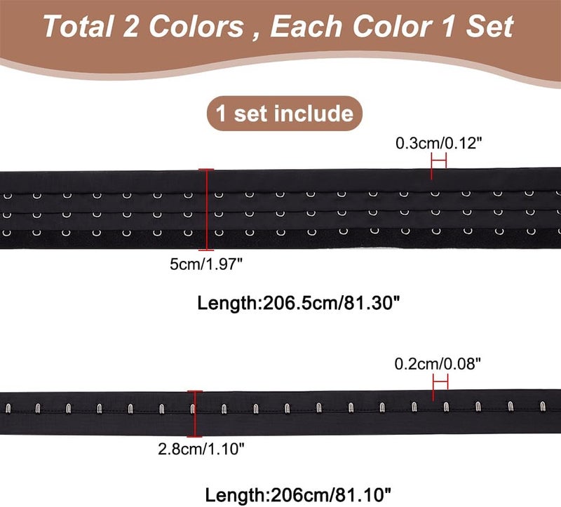 klarako 2 Colors Hook and Eye Trim Tape, Total 4.5 Yards Pair Three Row Hook and Eye Tape Trim with Silver Hardware Bra Extender for Sewing Quilting Corset Bra Dress Dance Bridal Costumes, Black+White - Image 2