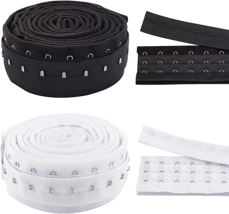 klarako 2 Colors Hook and Eye Trim Tape, Total 4.5 Yards Pair Three Row Hook and Eye Tape Trim with Silver Hardware Bra Extender for Sewing Quilting Corset Bra Dress Dance Bridal Costumes, Black+White - Image 1
