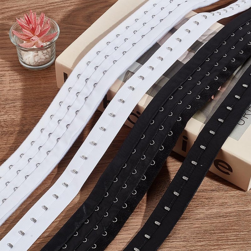 klarako 2 Colors Hook and Eye Trim Tape, Total 4.5 Yards Pair Three Row Hook and Eye Tape Trim with Silver Hardware Bra Extender for Sewing Quilting Corset Bra Dress Dance Bridal Costumes, Black+White - Image 5