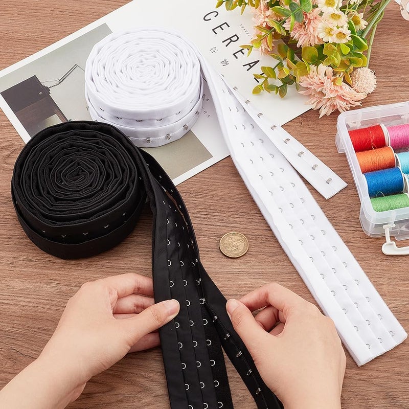 klarako 2 Colors Hook and Eye Trim Tape, Total 4.5 Yards Pair Three Row Hook and Eye Tape Trim with Silver Hardware Bra Extender for Sewing Quilting Corset Bra Dress Dance Bridal Costumes, Black+White - Image 3