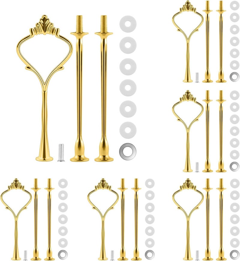 Moocci 3 Tier Cake Stand Hardware Tiered Tray Hardware, 6 Sets Cake Stand Fittings Hardware for Cake Stand Mold, Golden Crown, Decoration Accessories for Wedding Family Banquet - Image 1