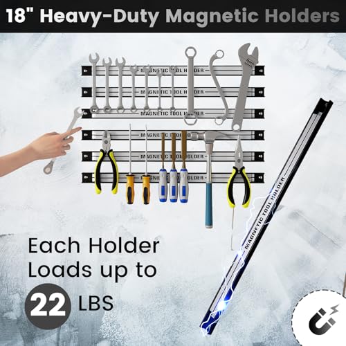 Goplus 6PCS 18" Magnetic Tool Holder, Wall Mounted 176LBS Capacity Magnetic Tool Organizer, Heavy Duty Metal Tool Rack, Tool Magnet Bar, Magnetic Tool Holder Strip for Garage Workshop - Image 2