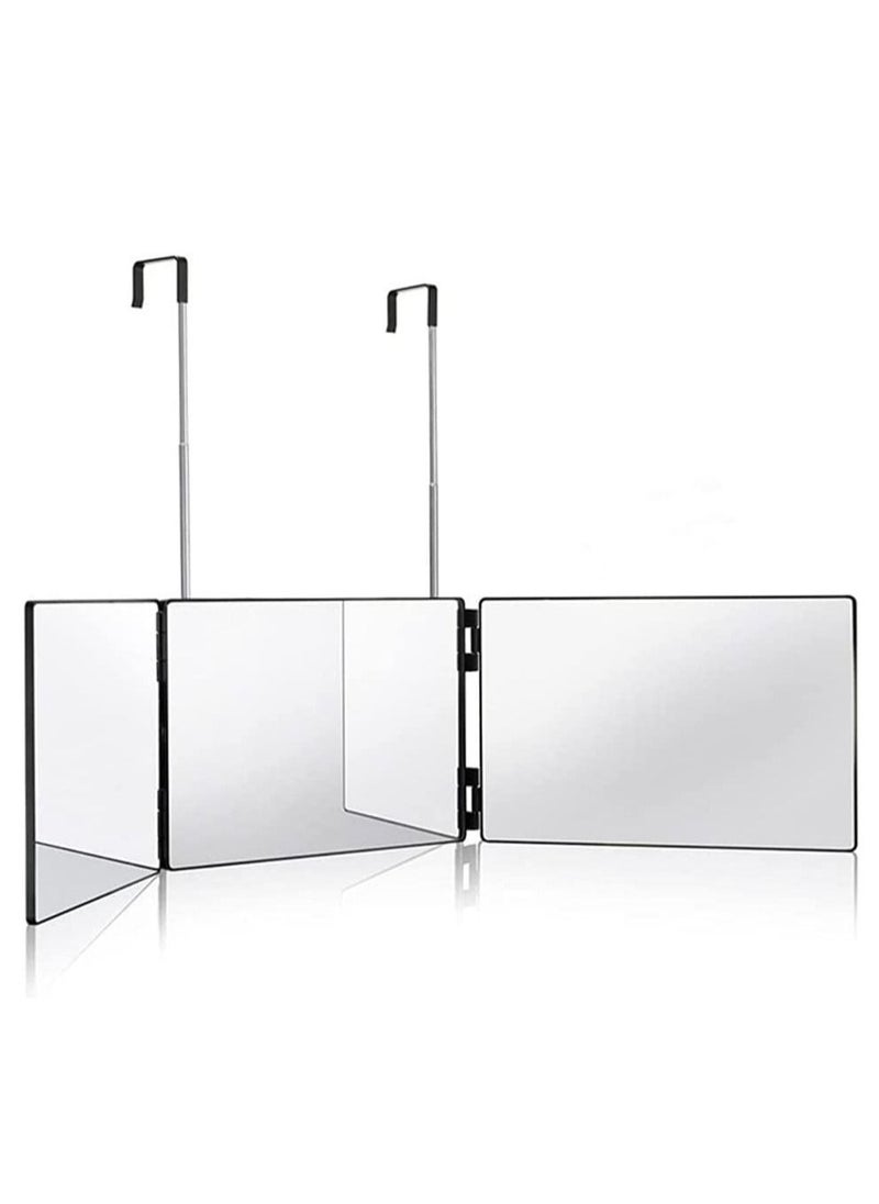 MIXDE 3 Way Mirror for Hair Cutting,360 Trifold Mirror with Height Adjustable Telescoping Hooks,for Makeup, Hair Styling  - Image 1
