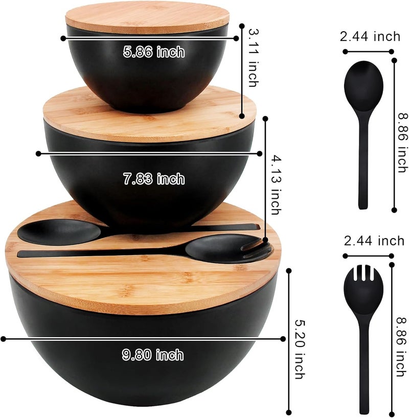 ECOWAY Salad Bowls Set of 3 with Lid & Serving Utensils, Bamboo Fiber Mixing Bowls Set Large Serving Bowls & Storage Set with Bamboo Lid for Salad, Kitchen Eating, Pasta, Popcorn, Chips, Fruit, Black - Image 5