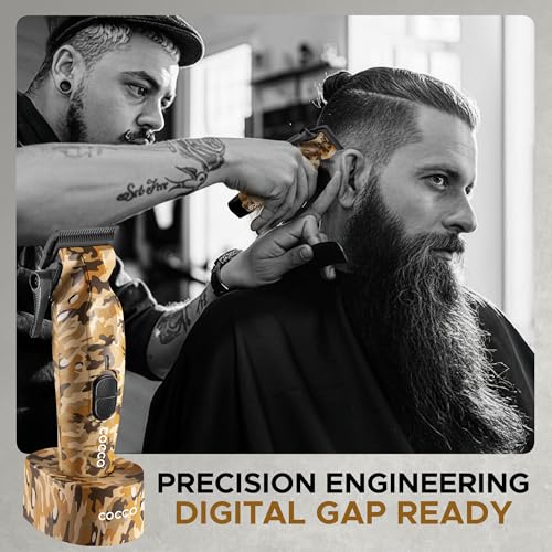Cocco Hyper Veloce Pro Clipper, Digital Gap Ambassador Graphene Taper Blade Professional Hair Clippers, High-Torque BLDC Motor, All-Metal, Cordless, Charging Station Included (Camo) - Image 2