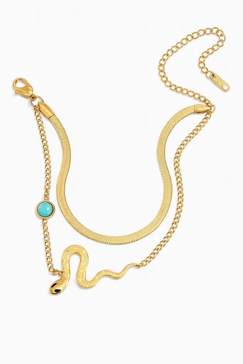 FLUFFY Women’s Bracelet, Snake Design with Turquoise Bead - Image 3