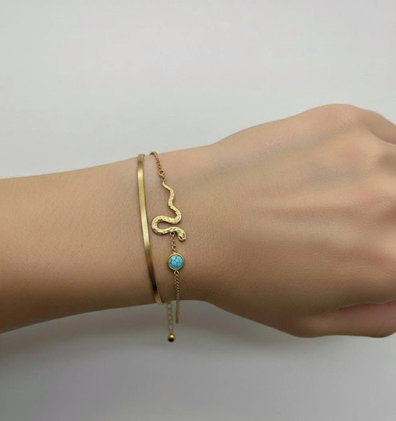 FLUFFY Women’s Bracelet, Snake Design with Turquoise Bead - Image 2