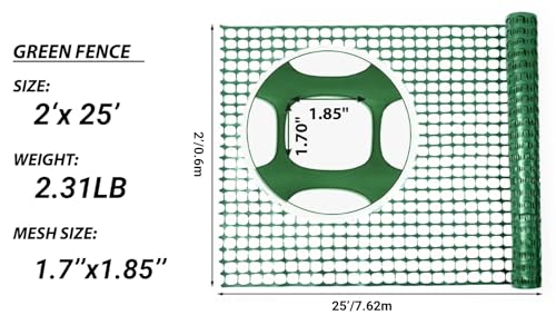 PotatoLife Plastic Mesh Fence Safety Fence 2x25 Roll with 50 Zip Ties Resuable Temporary Netting for Garden Fencing Construction Snow Fencing Animal Barrier Poultry Deer Patio Green - Image 3