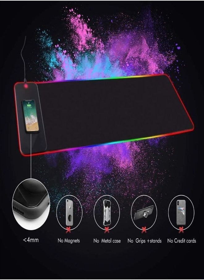 Generic - Wireless Charger Mouse Pad, 10W Extended RGB Mouse Pad Non-Slip Rubber Base 10 Lighting Modes, Qi Fast Charging Gaming Mousepad for Galaxy S10/S9/S8 Plus iPhone 11/12 Pro (Black) - Image 1
