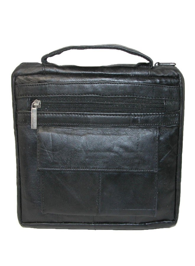 CTM Leather Bible Cover Case with Zippered Pockets and Handle, Black - Image 1