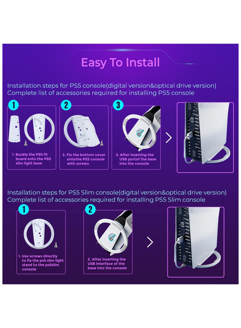 اعاره حامل عمودي RGB لأجهزة PS5 Slim/PS5 Pro، حامل عمودي لجهاز PlayStation 5 مزود بإضاءة لجهاز PS5 الرقمي/قرص PS5، PS5 Slim الرقمي/قرص PS5 Slim، PS5 Pro مع برغي - Image 5