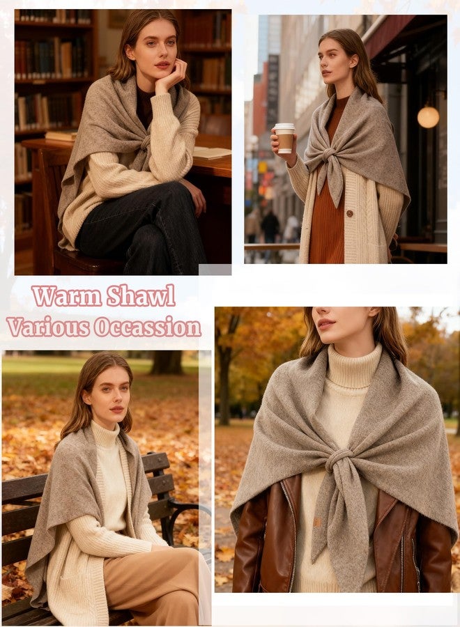 WELROG Winter Shawl Wraps for Women - Solid Color Knit Scarf Pashmina Wraps Warm Triangle Scarf（Khaki） - Image 2