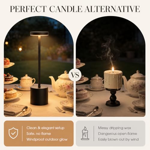 AUDLES Cordless Table Lamp Set of 2 5000mAh Rechargeable Lamp with Touch Control Stepless Dimming 3 Light Modes IP54 Waterproof Portable Light for Dining Table Patio Bedroom Power Outage Black - Image 3