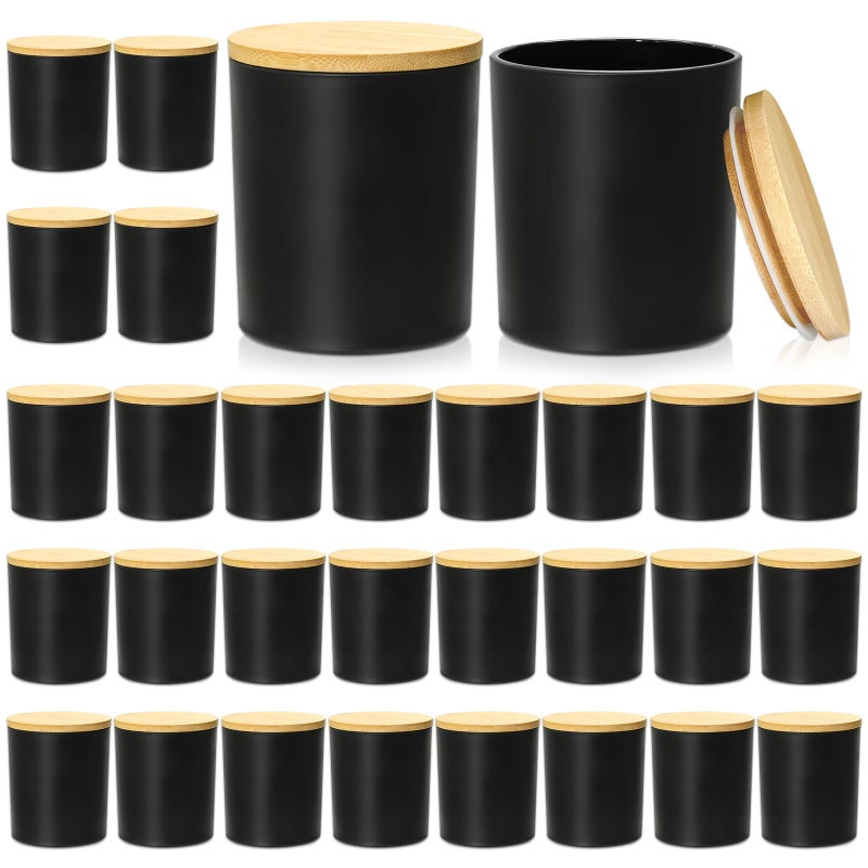 SUPMIND 30 Pack Glass Candle Jars-10oz Black Empty Candle Jars with Bamboo Lids, Bulk Candle Jars for Making Candles Containers - Dishwasher Safe - Image 1