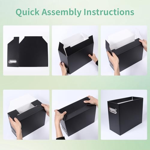 Tcbelosion Collapsible File Organizer Box with Handle,12.20x5.11x9.84Inches, Filing Organizer for Home or Office, Small Portable File Box(2 Packs, Black) - Image 5