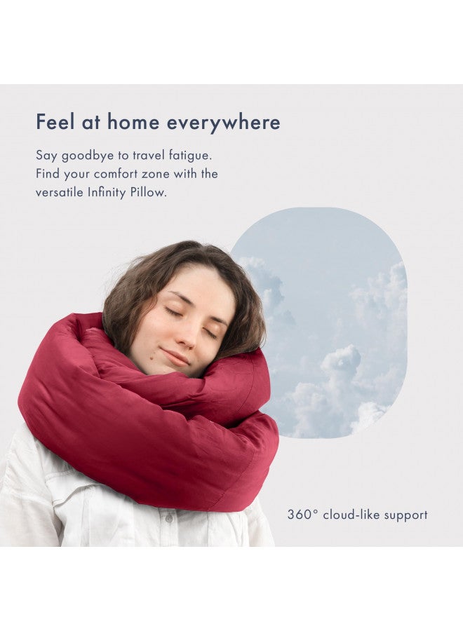 Huzi Huzi Infinity Pillow - Home Travel Soft Neck Scarf Support Sleep (Burgundy)  - Image 2