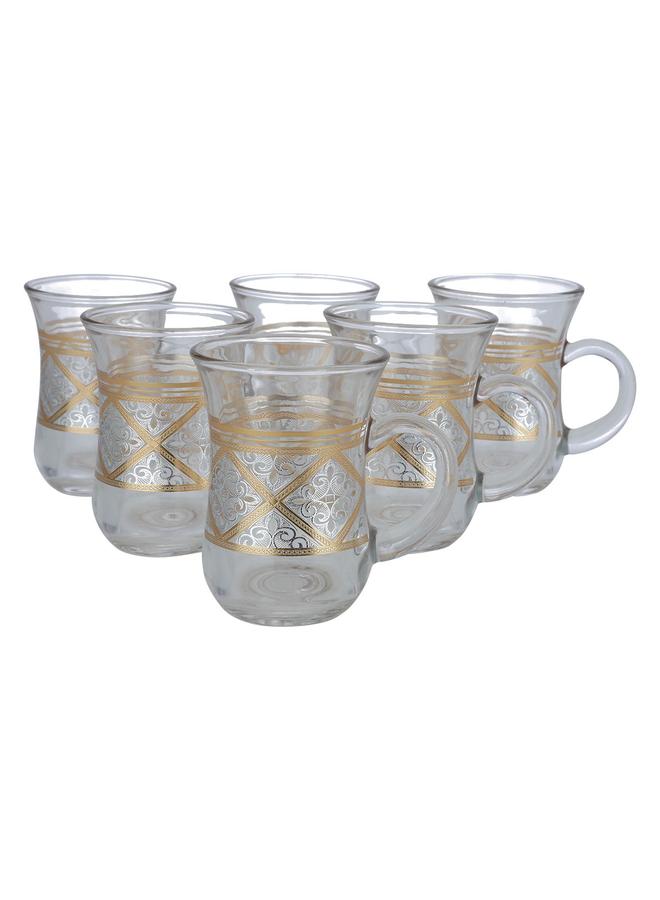 السيف  طقم ابريق شاي منقوش باللونين الذهبي والفضي مكون من 6 قطع شفاف - Image 1