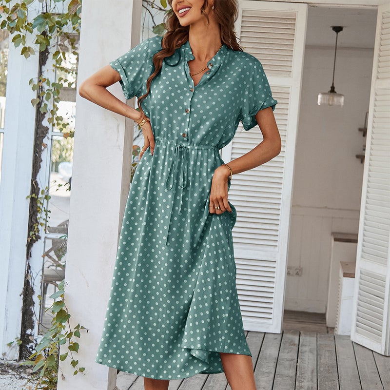Independent Research and Design of European Station Wave Point dress 2024 Xia Xin Pinsen Womens Joker Shirt Collar Skirt Black - Image 3