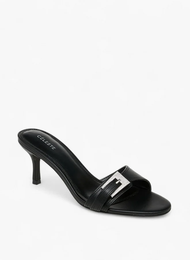 سيليست Women's Buckle Embellished Slip-On Sandals with Stiletto Heels