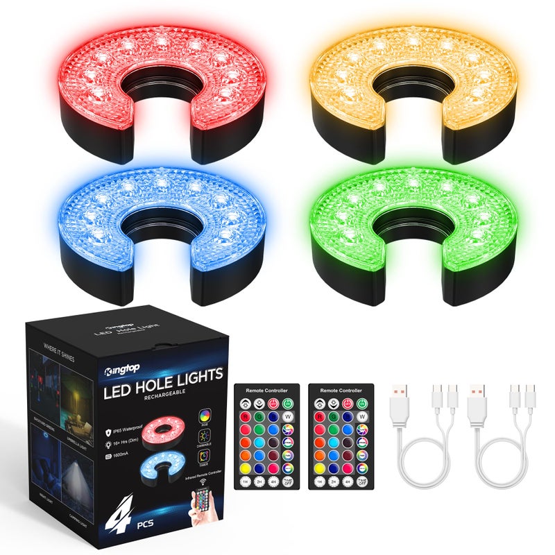 KINGTOP Rechargeable LED Golf Hole Light - Waterproof, Focused Illumination Lens, Remote-Controller, Perfect for Backyard Night Golf Practice Putting Green, Camping, Outdoor Party, C-4Pack - Image 1