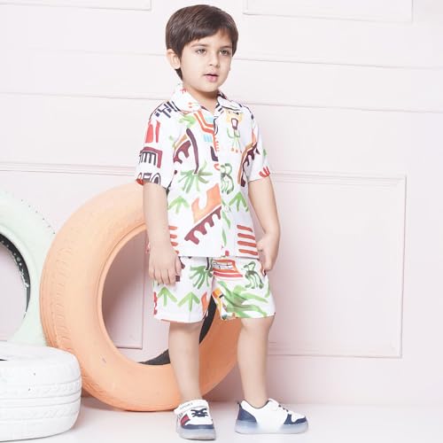 AJ DEZINES Kids White Color Cotton Shirt Shorts Half Sleeves Floral Printed CO-ORDS Set for Boys (CO-1002-White-1) - Image 5