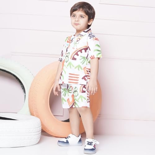 AJ DEZINES Kids White Color Cotton Shirt Shorts Half Sleeves Floral Printed CO-ORDS Set for Boys (CO-1002-White-1) - Image 4