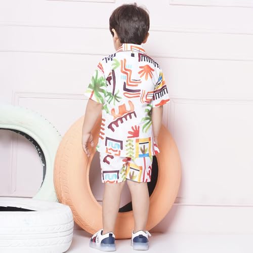 AJ DEZINES Kids White Color Cotton Shirt Shorts Half Sleeves Floral Printed CO-ORDS Set for Boys (CO-1002-White-1) - Image 2