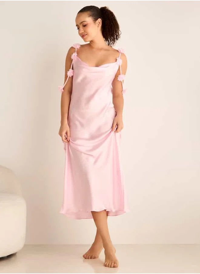 FAV Slip Dress with Floral Accent Straps
