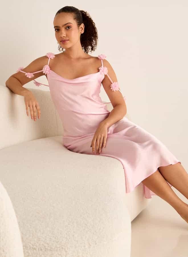 سبلاش فيڤ فستان سليب بحمالات مزينة بالزهور - Image 2