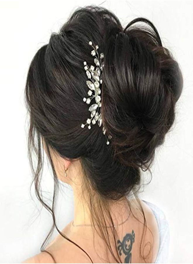 Unicra Bride Silver Wedding Hair Comb Sparkly Crystal Bridal Hair Piece Rhinestone Hair Accessorie For Women And Girls (A-Silver)  - Image 1