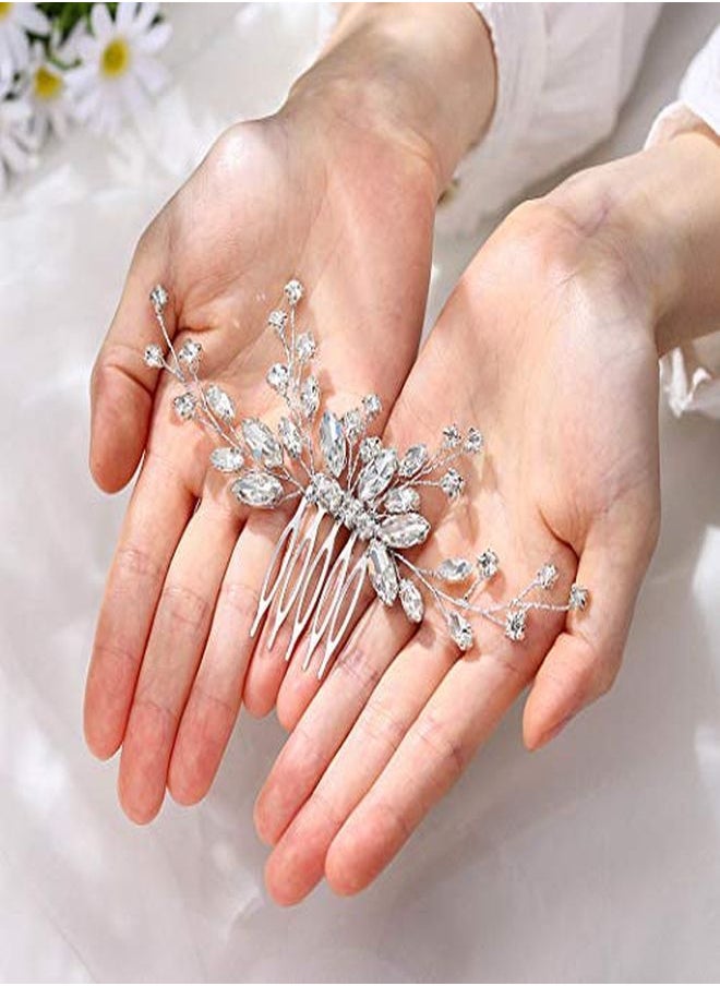 Unicra Bride Silver Wedding Hair Comb Sparkly Crystal Bridal Hair Piece Rhinestone Hair Accessorie For Women And Girls (A-Silver)  - Image 3