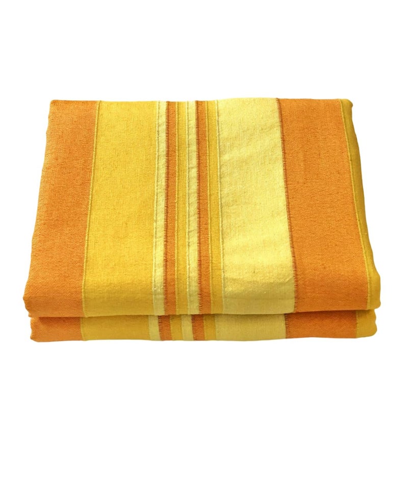 RANGBHAR Handloom Cotton Single Bedsheet Without Pillow Covers, Woven Striped Bedcover, 60 x 90 inch, Yellow,210 TC - Image 1