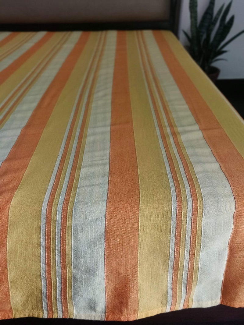 RANGBHAR Handloom Cotton Single Bedsheet Without Pillow Covers, Woven Striped Bedcover, 60 x 90 inch, Yellow,210 TC - Image 5