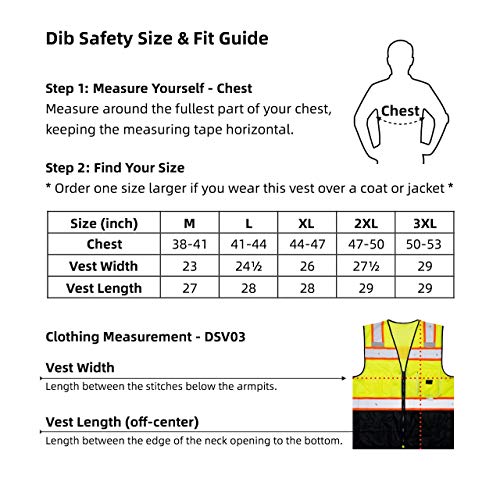 Dib Safety Vest Reflective with Pockets and Zipper, High Visibility Mesh ANSI Class 2, Made with 3M Reflective Tape, Yellow and Black 2XL - Image 2