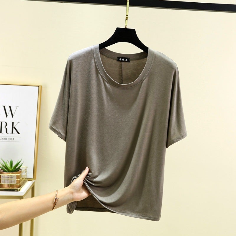 Modal Thin Loose Short-Sleeved T-Shirt Women'S Round Neck Plus Size Half-Sleeved Top White Summer Base Shirt - Image 1