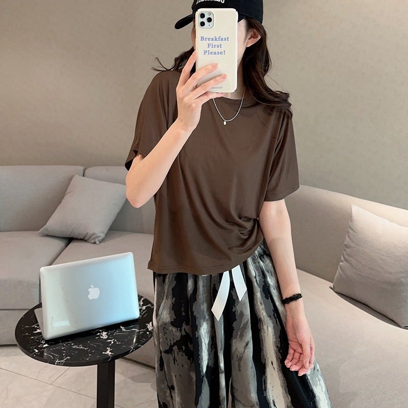 Modal Thin Loose Short-Sleeved T-Shirt Women'S Round Neck Plus Size Half-Sleeved Top White Summer Base Shirt - Image 4