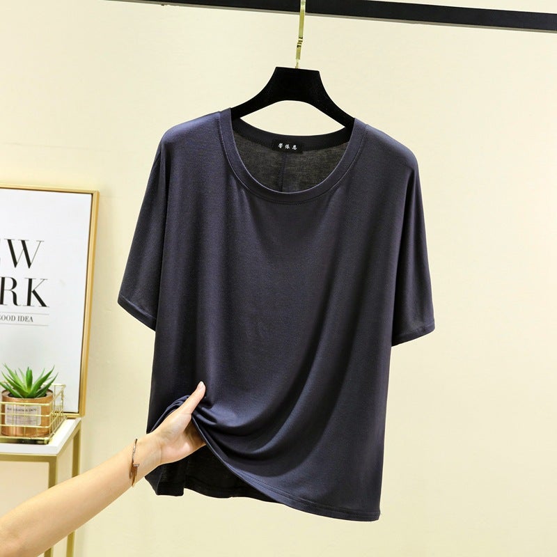 Modal Thin Loose Short-Sleeved T-Shirt Women'S Round Neck Plus Size Half-Sleeved Top White Summer Base Shirt - Image 5
