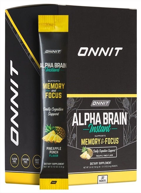 Alpha Brain Instant - Pineapple Punch Flavor - Nootropic Brain Booster Memory Supplement - Brain Support for Focus, Energy & Clarity - Alpha GPC Choline, Cats Claw, L-Theanine, Bacopa - 30ct