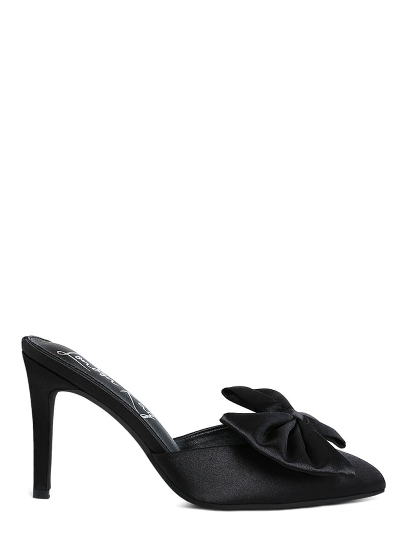 London Rag Bow Detail Stiletto Mules in Black - Image 1