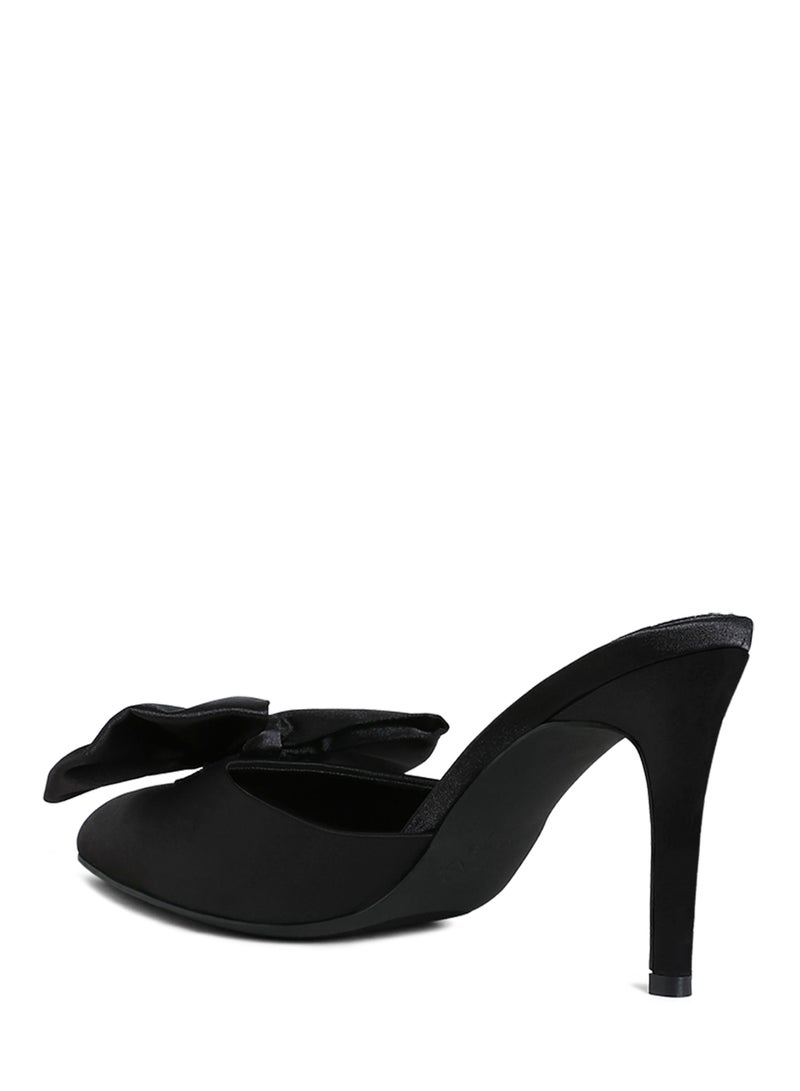 London Rag Bow Detail Stiletto Mules in Black - Image 3