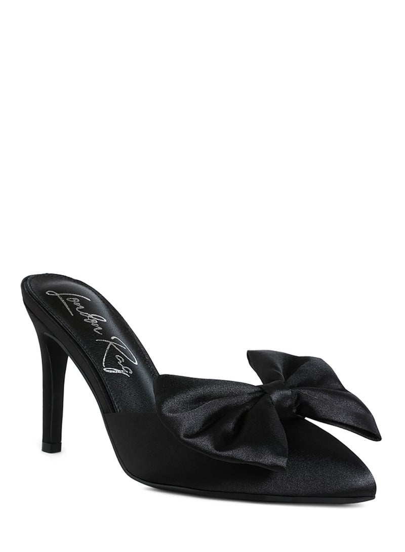 London Rag Bow Detail Stiletto Mules in Black - Image 2