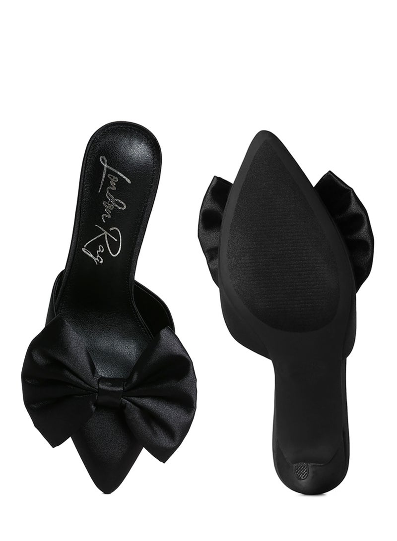 London Rag Bow Detail Stiletto Mules in Black - Image 4